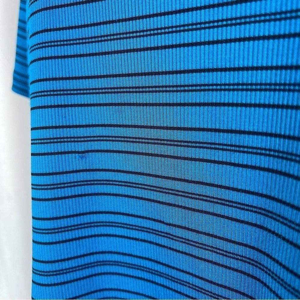 Vintage Y2K Electric Blue Rib Knit Stripe Baby Tee XXL 90s Grunge Stretch Top - Picture 8 of 9